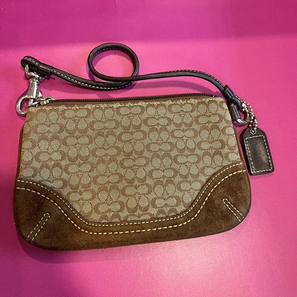 Coach Brown Monogram Clutch Wristlet